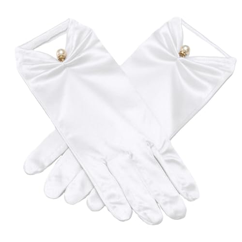 ihreesy Kurze Satinhandschuhe, 22cm Hochzeitshandschuhe Opernhandschuhe 1920er Jahre Perlenhandschuhe Blumenhandgelenk Spitzenhandschuhe Damen Handgelenk für Frauen und Mädchen,Beige von ihreesy