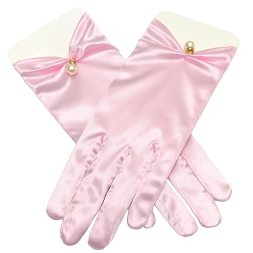 ihreesy Kurze Satinhandschuhe, 22cm Hochzeitshandschuhe Opernhandschuhe 1920er Jahre Perlenhandschuhe Blumenhandgelenk Spitzenhandschuhe Damen Handgelenk für Frauen und Mädchen,Rosa von ihreesy