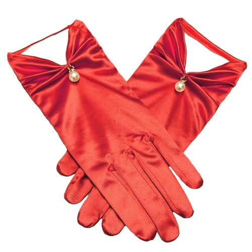 ihreesy Kurze Satinhandschuhe, 22cm Hochzeitshandschuhe Opernhandschuhe 1920er Jahre Perlenhandschuhe Blumenhandgelenk Spitzenhandschuhe Damen Handgelenk für Frauen und Mädchen,Rot von ihreesy