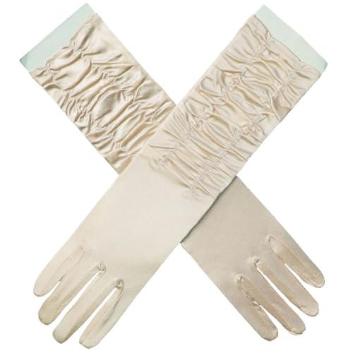 ihreesy Satin-Handschuhe, 38cm Ellenbogenlänge Opernhandschuhe Armstulpen Brauthandschuhe Satinhandschuhe Abendhandschuhe Tüllhandschuhe Abendhandschuhe für Partykostüme,Champagner von ihreesy