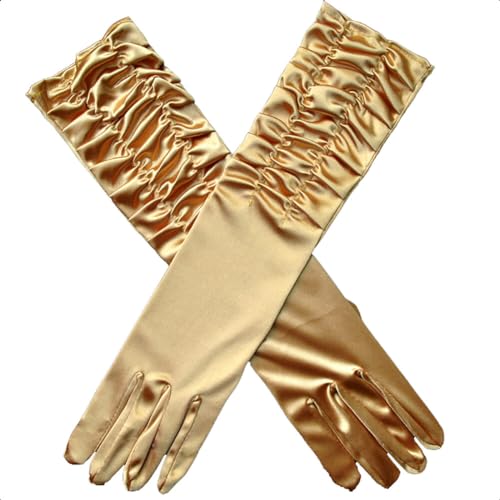 ihreesy Satin-Handschuhe, 38cm Ellenbogenlänge Opernhandschuhe Armstulpen Brauthandschuhe Satinhandschuhe Abendhandschuhe Tüllhandschuhe Abendhandschuhe für Partykostüme,Gold von ihreesy