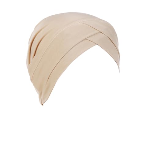 ihreesy Weiche Bandana-Turban-Mütze, Hijab-Crossover-Schal für Damen Einfarbig Untertuch Muslimah-Schal Turban-Kappe,Beige von ihreesy