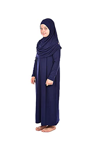 Einteiliges muslimisches Kleid für Mädchen Langarm Islamisches Gebetskleid mit Kopfschal für muslimische Mädchen Jilbab Hijab Muslim Girls Mode Abayas Größe: 8-12 Jahre alt Farbe: Marineblau von ihvan online