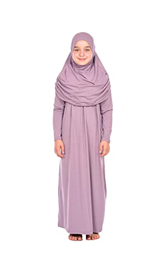 Einteiliges muslimisches Kleid für Mädchen Langarm Islamisches Gebetskleid mit Kopfschal für muslimische Mädchen Jilbab Hijab Muslim Girls Mode Abayas Größe: 8-12 Jahre alte Farbe: Rose Farbe von ihvan online