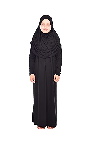 Einteiliges muslimisches Kleid für Mädchen Langarm Islamisches Gebetskleid mit Kopfschal für muslimische Mädchen Jilbab Hijab Muslim Girls Mode Abayas Größe: 8-12 Jahre alte Farbe: Schwarz von ihvan online