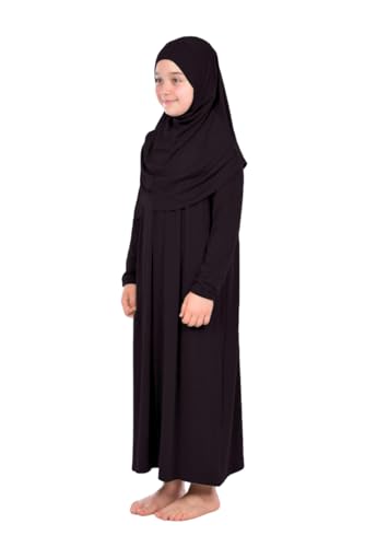 Einteiliges muslimisches Kleid für Mädchen Langarm Islamisches Gebetskleid mit Kopfschal für muslimische Mädchen Jilbab Hijab Muslim Girls Mode Abayas Größe: 8-12 Jahre alte Farbe: Schwarz von ihvan online