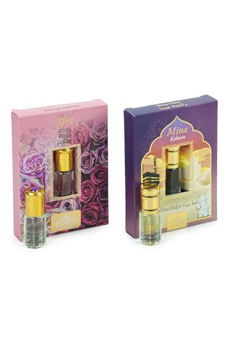 ihvan online, Personalduft, Lang Anhaltendes Parfümöl-Rollerball, Alkoholfreie Duftöl-Parfüms für Herren & Damen, Musk 6 ml / 0,20 fl Oz (2er Pack), Mina, Rose von ihvan online