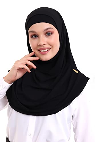 ihvan online, muslimischer Hijab für Frauen, bereit zu tragen, weich, leicht und komfortabeles Kopftuch, Nackenbandana Langes Schals, Farbe: Schwarz von ihvan online