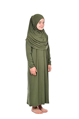 ihvan online Einteiliges muslimisches Kleid für Mädchen Langarm islamisches Gebetskleid mit Kopfschal für muslimische Mädchen Jilbab Hijab Muslim Girls Mode Abayas Größe: 8-12 Jahre alt Farbe: Grün von ihvan online