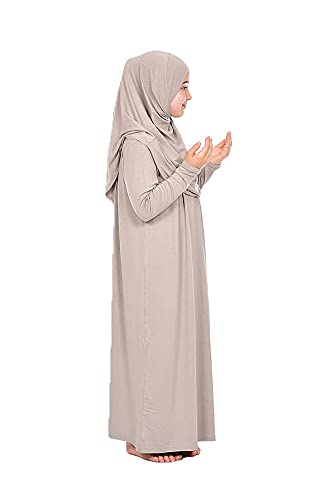 ihvan online Einteiliges muslimisches Kleid für Mädchen Langarm Islamisches Gebetskleid mit Kopfschal für muslimische Mädchen Jilbab Hijab Muslim Girls Mode Abayas Größe: 8-12 Jahre alt von ihvan online