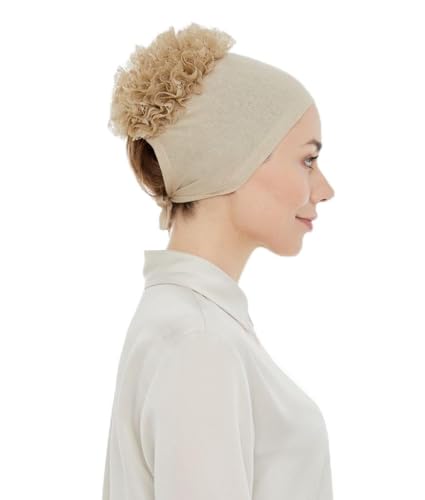 ihvan online Hijab Kappe, Kopftuch, Volumizing Anti Rutsch Kopftücher Unterkappe für Frauen, Bone mit Rückbindung, Creme von ihvan online