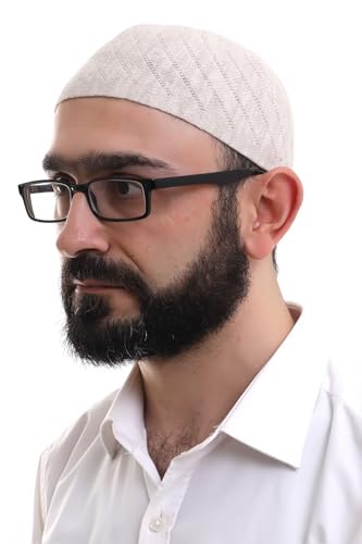 ihvan online Kufi Hüte für Herren, Taqiya, Takke, türkische muslimische Wintermützen, gewebt, Peci, islamische Gebetskullcap, islamische Geschenke, Cream, Einheitsgröße von ihvan online