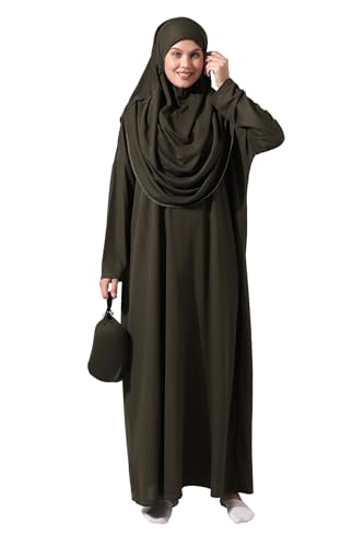 ihvan online Muslimische Kleider für Frauen, Einteiliges Langarm-islamisches Gebetskleid, khaki, XXX-Large-6X-Large von ihvan online