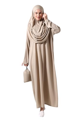 ihvan online Muslimische Kleider für Frauen, Einteiliges Langarm-islamisches Gebetskleid, mink, X-Small-XX-Large von ihvan online