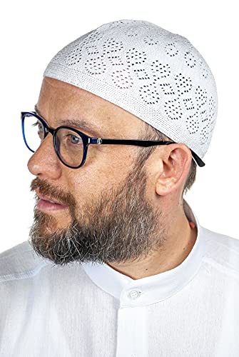 ihvan online Türkische muslimische Knicken Kufi Hüte für Männer, Taqiya, Takke, Peci, islamische Mützen, islamische Geschenke, Standart Größe, Weiß von ihvan online