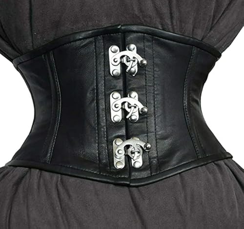 iiffii Korsett für Damen Taillenformer Strong Corset Weiche Verschlussleisten aus Edelstahl-Waist Trainer Aus Lammnappaleder (Schwarz, 44) von iiffii