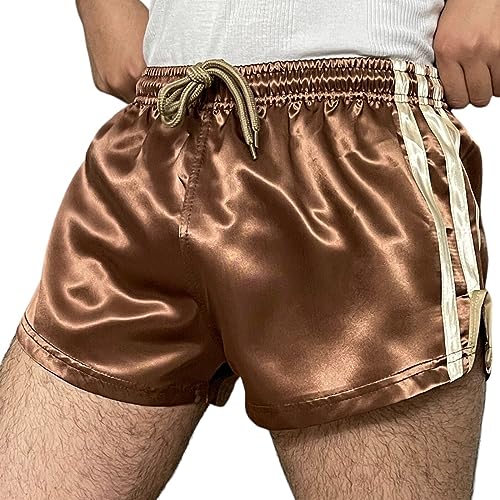 iiffii Nylon Satin Retro Short für Herren Hochleistungs-Thai-Boxshorts Glänzende Nylon-Active-Wear Stilen für Sportliche Nylon Shorts ultimativen Komfort und Stil (Braune 2XL) von iiffii