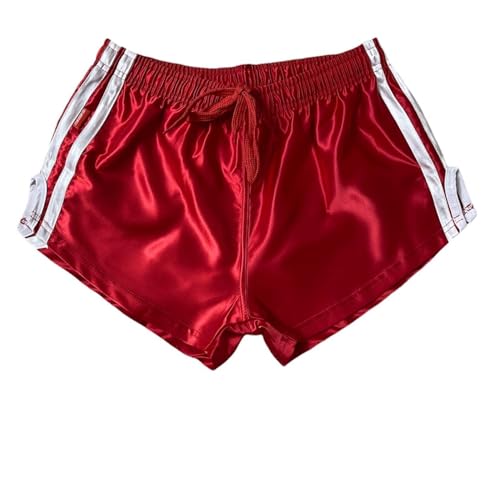 iiffii Nylon Satin Retro Short für Herren Hochleistungs-Thai-Boxshorts Glänzende Nylon-Active-Wear Stilen für Sportliche Nylon Shorts ultimativen Komfort und Stil (Red/White Large) von iiffii