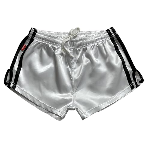 iiffii Nylon Satin Retro Short für Herren Hochleistungs-Thai-Boxshorts Glänzende Nylon-Active-Wear Stilen für Sportliche Nylon Shorts ultimativen Komfort und Stil (White/Black 4XL) von iiffii