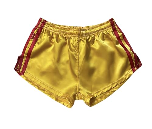 iiffii Nylon Satin Retro Short für Herren Hochleistungs-Thai-Boxshorts Glänzende Nylon-Active-Wear Stilen für Sportliche Nylon Shorts ultimativen Komfort und Stil (Yellow/Red Small) von iiffii