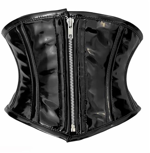 iiffii PVC Korsett für Damen Taillenformer Strong Reißverschluss Corset- Schwarz Waist Trainer Größe (46) Zoll (46, Schwarz), PVC-Korsett-001 von iiffii