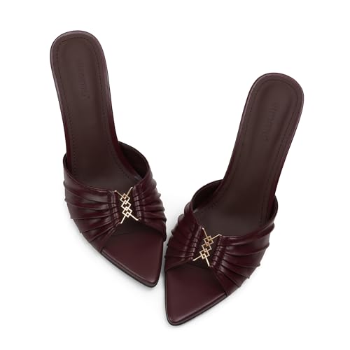 iiimmu 8,9 cm Stiletto-Pantoletten, High Heels mit spitzem Peep-Toe, Sandalen, Kunstleder, Burgunder, 37.5 EU von iiimmu