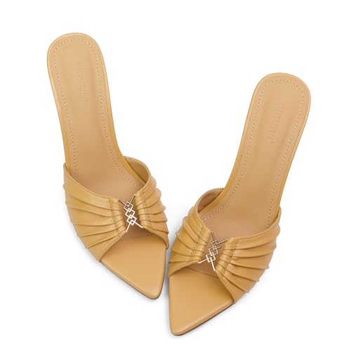 iiimmu 8,9 cm Stiletto-Pantoletten, High Heels mit spitzem Peep-Toe, Sandalen, Kunstleder, Buttergelb, 36 EU von iiimmu