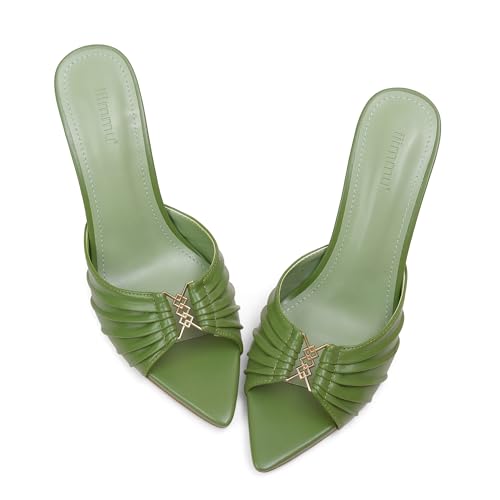 iiimmu 8,9 cm Stiletto-Pantoletten, High Heels mit spitzem Peep-Toe, Sandalen, Kunstleder, Grün , 38 EU von iiimmu