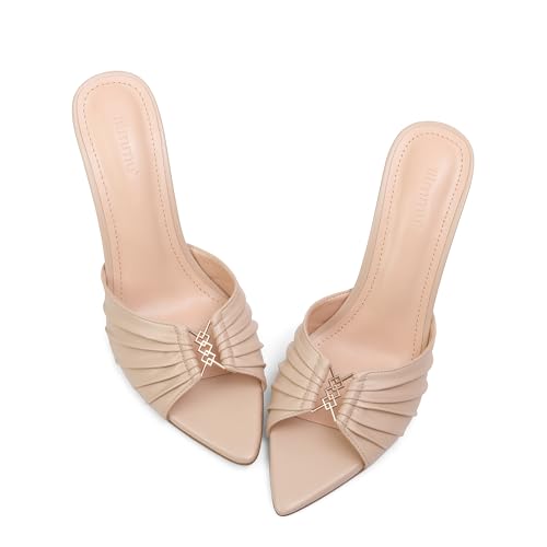 iiimmu 8,9 cm Stiletto-Pantoletten, High Heels mit spitzem Peep-Toe, Sandalen, Kunstleder, Hautfarben, 37.5 EU von iiimmu