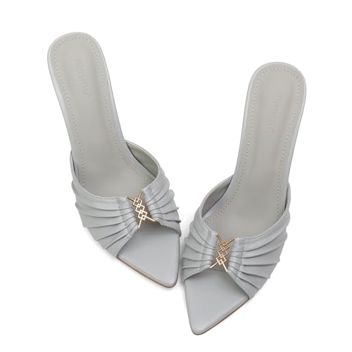 iiimmu 8,9 cm Stiletto-Pantoletten, High Heels mit spitzem Peep-Toe, Sandalen, Kunstleder, Hellgrau, 39.5 EU von iiimmu