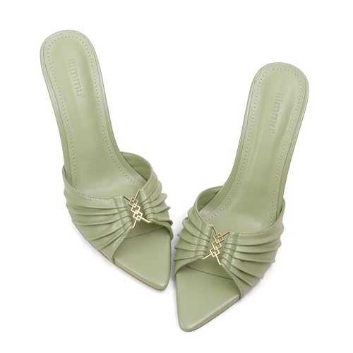 iiimmu 8,9 cm Stiletto-Pantoletten, High Heels mit spitzem Peep-Toe, Sandalen, Kunstleder, Hellgrün, 37 EU von iiimmu