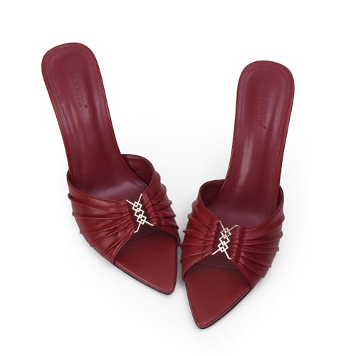 iiimmu 8,9 cm Stiletto-Pantoletten, High Heels mit spitzem Peep-Toe, Sandalen, Kunstleder, PU-Leder, Rot, 41 EU von iiimmu