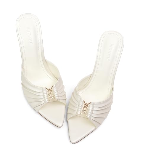 iiimmu 8,9 cm Stiletto-Pantoletten, High Heels mit spitzem Peep-Toe, Sandalen, Kunstleder, Perlweiß (Pearl White), 37 EU von iiimmu