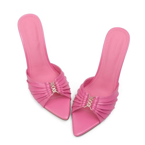 iiimmu 8,9 cm Stiletto-Pantoletten, High Heels mit spitzem Peep-Toe, Sandalen, Kunstleder, Pink, 40 EU von iiimmu