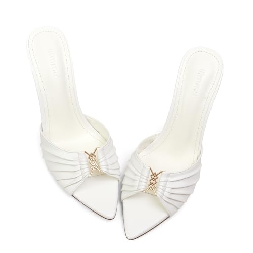 iiimmu 8,9 cm Stiletto-Pantoletten, High Heels mit spitzem Peep-Toe, Sandalen, Kunstleder, Weiss/opulenter Garten, 39.5 EU von iiimmu