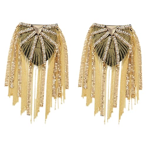 Iiniim Vintage Quaste Epauletten Punk Fransen Schulterstücke Metallkette Epauletten Uniform Kostüm Accessoires Gold 2 Stück Einheitsgröße von iiniim