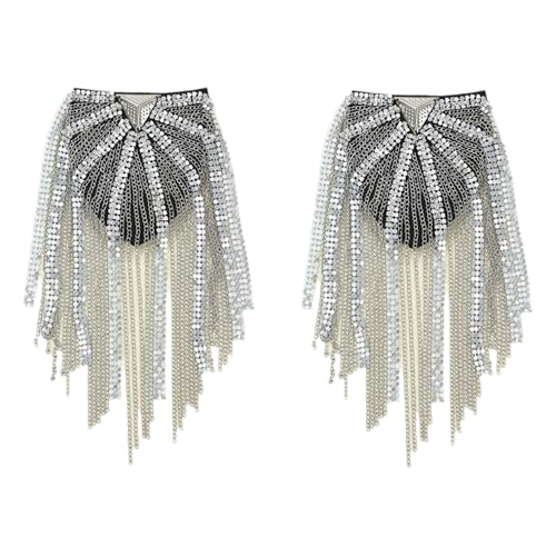 Iiniim Vintage Quaste Epauletten Punk Fransen Schulterstücke Metallkette Epauletten Uniform Kostüm Accessoires Silber 2 Stück Einheitsgröße von iiniim