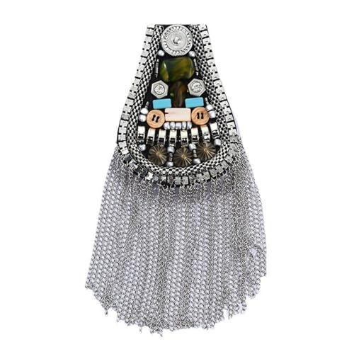 iiniim 2 Stück Metall Quaste Kette Epaulette Perlen Schulter Boards Abzeichen Brosche Punk Epauletten für Männer Frauen Silber One Size von iiniim