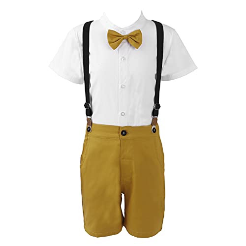 iiniim Baby Jungen Kurzarm T-Shirt Hemd + Shorts Kurze Hosen Gentleman Smoking Anzug Kinder Sommer Bekleidung Set Taufe Festlich Hochzeit Outfit C Weiß&Gelb 110-116 von iiniim