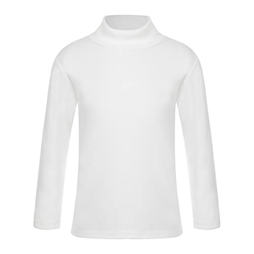 iiniim Baby Mädchen Jungen Langarmshirt Rollkragen Pullover Baumwolle T-Shirt Unterhemd Basic Tops Bluse Einfarbig E Weiß 146-152 von iiniim