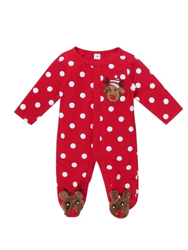 iiniim Baby Weihnachten Kostüm Weihnachten Jumpsuit Elch Langarm Strampler Overall Baumwolle Baby Pyjamas Einteiler Schlafanzug A Rot 62-68 von iiniim