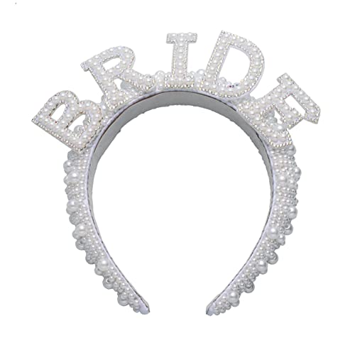 iiniim Braut Haarband mit Perlen Besatz Glänzende Perlen Stirnband Hochzeit Hair Hoop Schick Haarschmuck Kopfbedeckung für Hochzeit Junggesellinnenabschied Props Weiß A One Size von iiniim