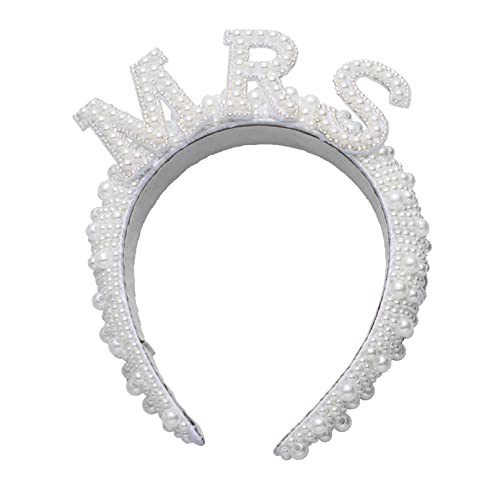 iiniim Braut Haarband mit Perlen Besatz Glänzende Perlen Stirnband Hochzeit Hair Hoop Schick Haarschmuck Kopfbedeckung für Hochzeit Junggesellinnenabschied Props Weiß C One Size von iiniim