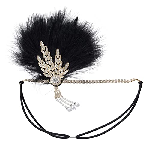 iiniim Damen 20er Flapper Haarschmuck Accessoires Feder Haarband mit Strass Deko Edel Hochzeit Stirnband Kopfschmuck für Cosplay Fasching Party Gold Einheitsgröße von iiniim