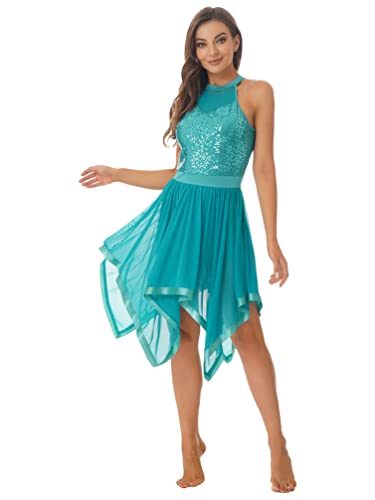 iiniim Damen Ballettkleid Ballettanzug Pailletten Tanzkleid mit Asymmetrisch Rock Ballett Trikot Gymnastik Turnanzug S-XL A Grün M von iiniim