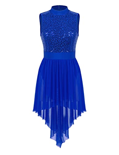 iiniim Damen Ballettkleid Ballettanzug Pailletten Tanzkleid mit Asymmetrisch Rock Ballett Trikot Gymnastik Turnanzug S-XL B Blau L von iiniim