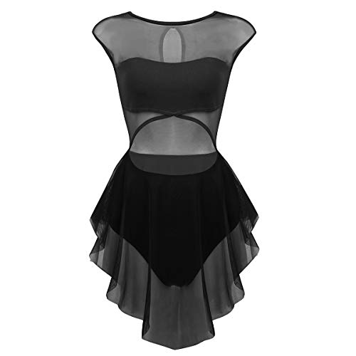 iiniim Damen Ballettkleid Ballettanzug mit Asymmetrisch Rock Ballett Trikot Tanzkleid Latein Gymnastik Turnanzug Tanzkleidung XS-XL Schwarz M von iiniim