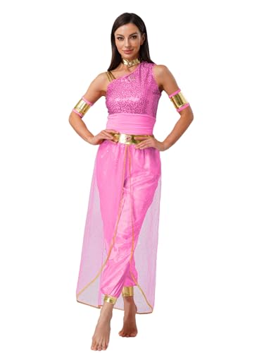 iiniim Damen Bauchtanz Kostüm Bauchtänzerin Orientalische Indische Verkleidung Halloween Karneval Fasching Party Tanzkleidung C Dunkel Rosa S von iiniim