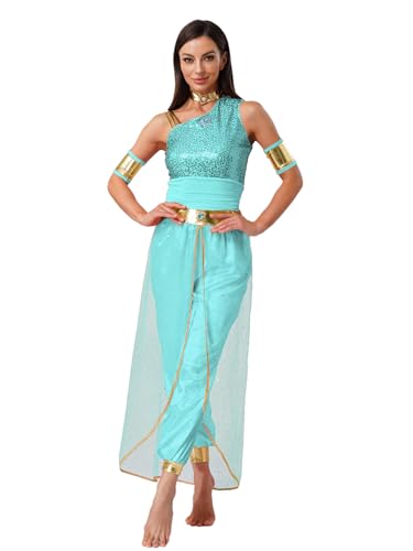 iiniim Damen Bauchtanz Kostüm Bauchtänzerin Orientalische Indische Verkleidung Halloween Karneval Fasching Party Tanzkleidung C Minzgrün XL von iiniim