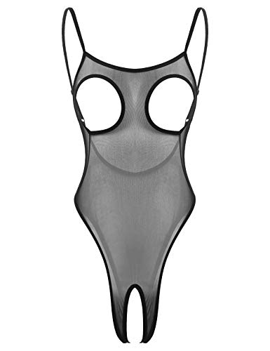 iiniim Damen Body Dessous Stringbody Brustfrei Unterhemd Nachthemd Ouvert Bodysuit Reizwäsche Nachtwäsche Schwarz Einheitsgröße von iiniim